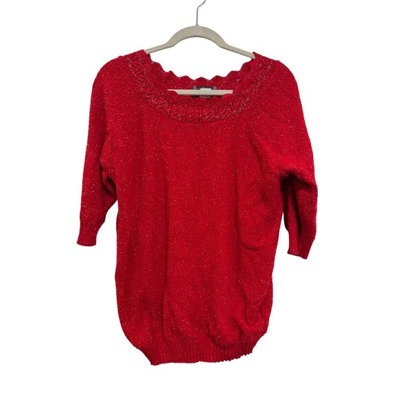 Vintage 90's Adele Knitwear Womens Sparkle Acrylic Lurex Sweater Red Crochet - Picture 1 of 5